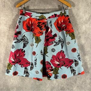 Classiques Entier Midi Floral Skirt Women 14 Blue Red Cotton Silk Blend Preppy